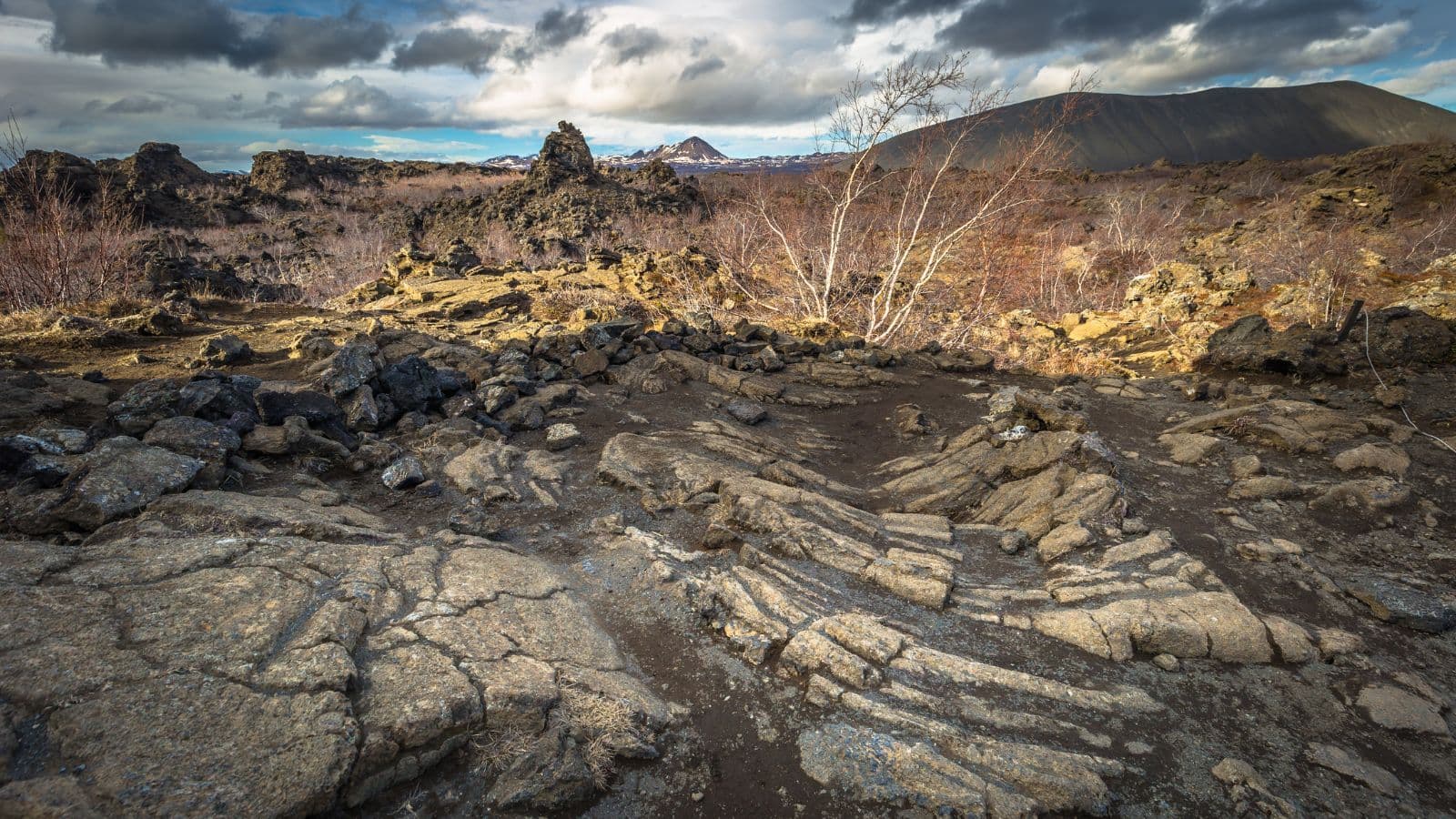 The rocky landscape of Dimmuborgir, Iceland.