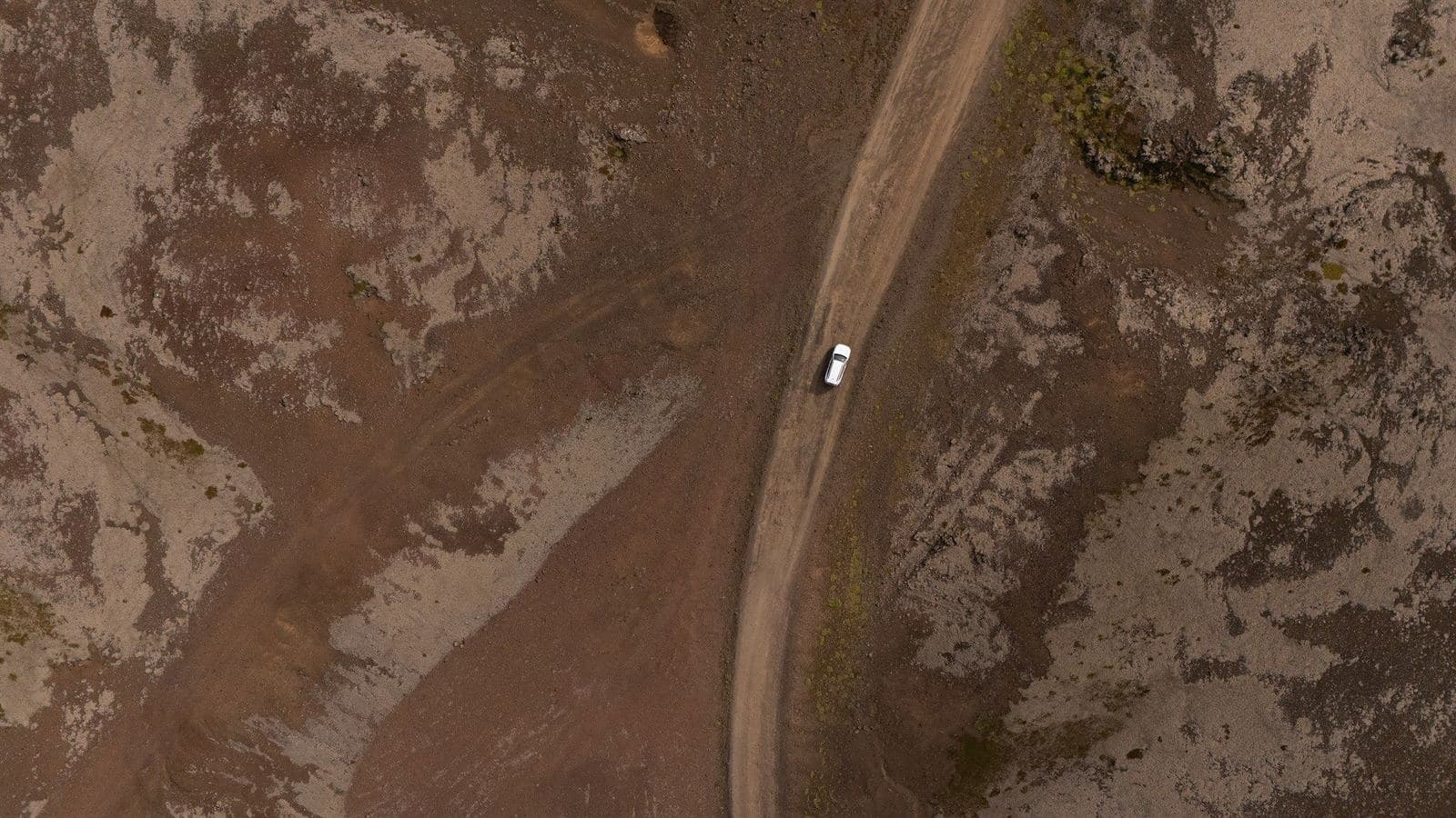 Aerial view of a 4x4 driving in Iceland