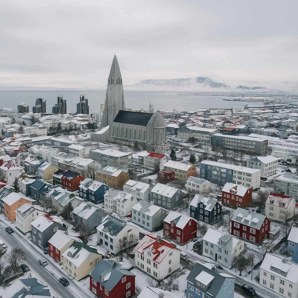 Reykjavik, Iceland in Winter Aerial view of Reykjavik Iceland at winter time