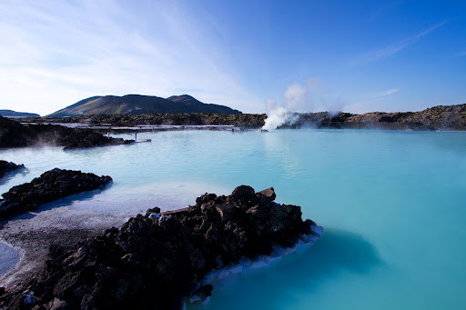 Empty Blue Lagoon geothermic pool in Iceland 