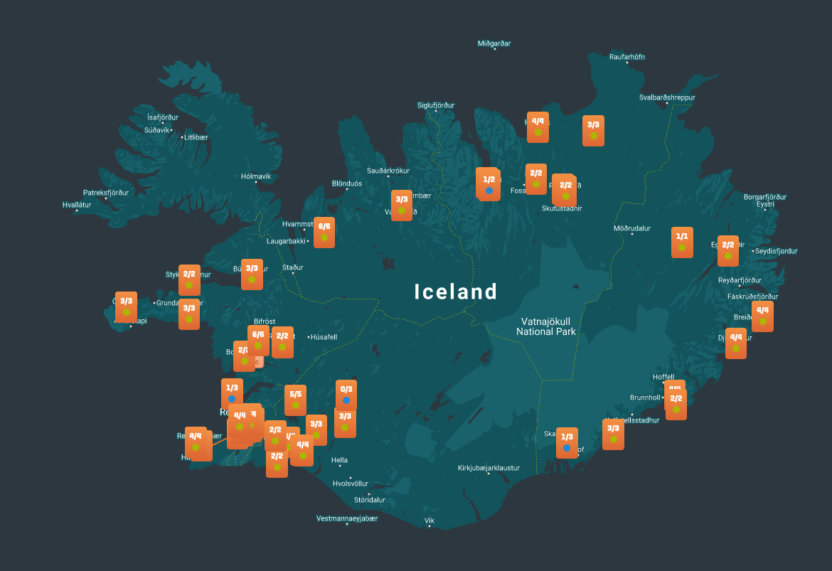Image of charging stations locations in Iceland