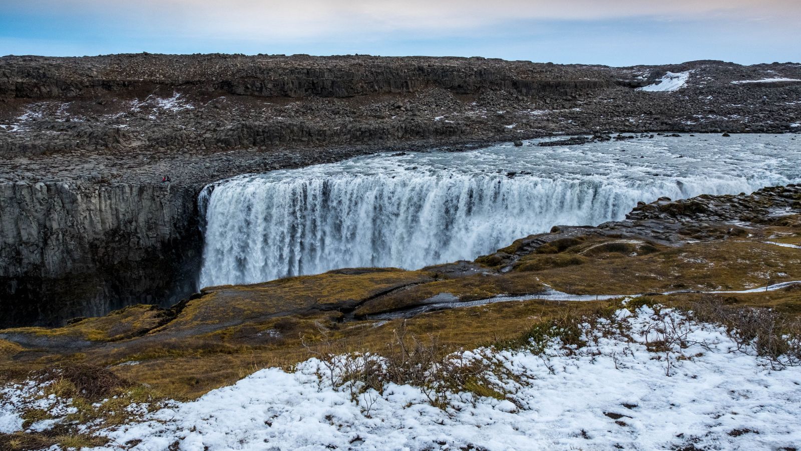  Dettifoss waterfall, Iceland, in the snow. 