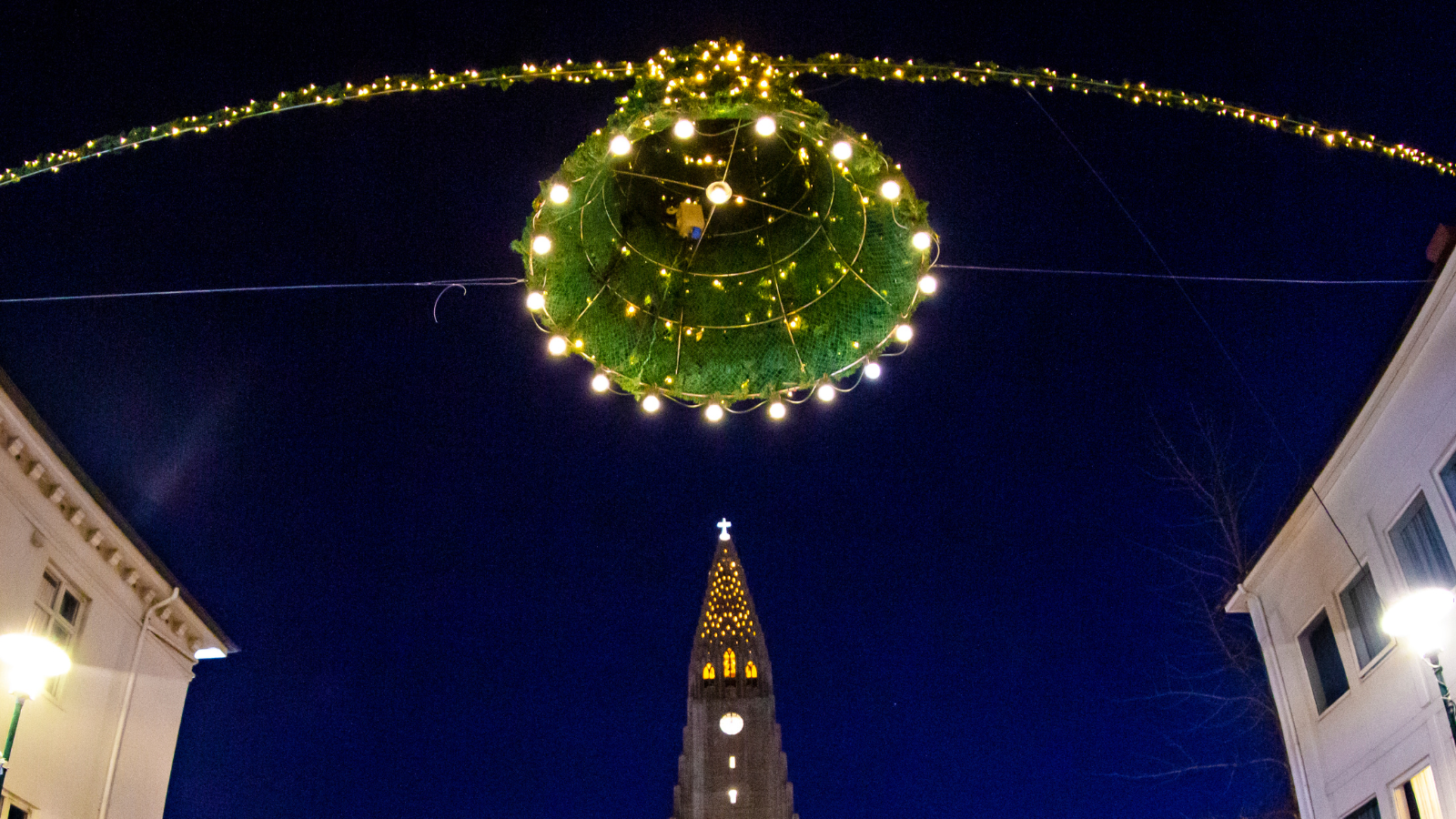 Christmas street decorations in Reykjavík.