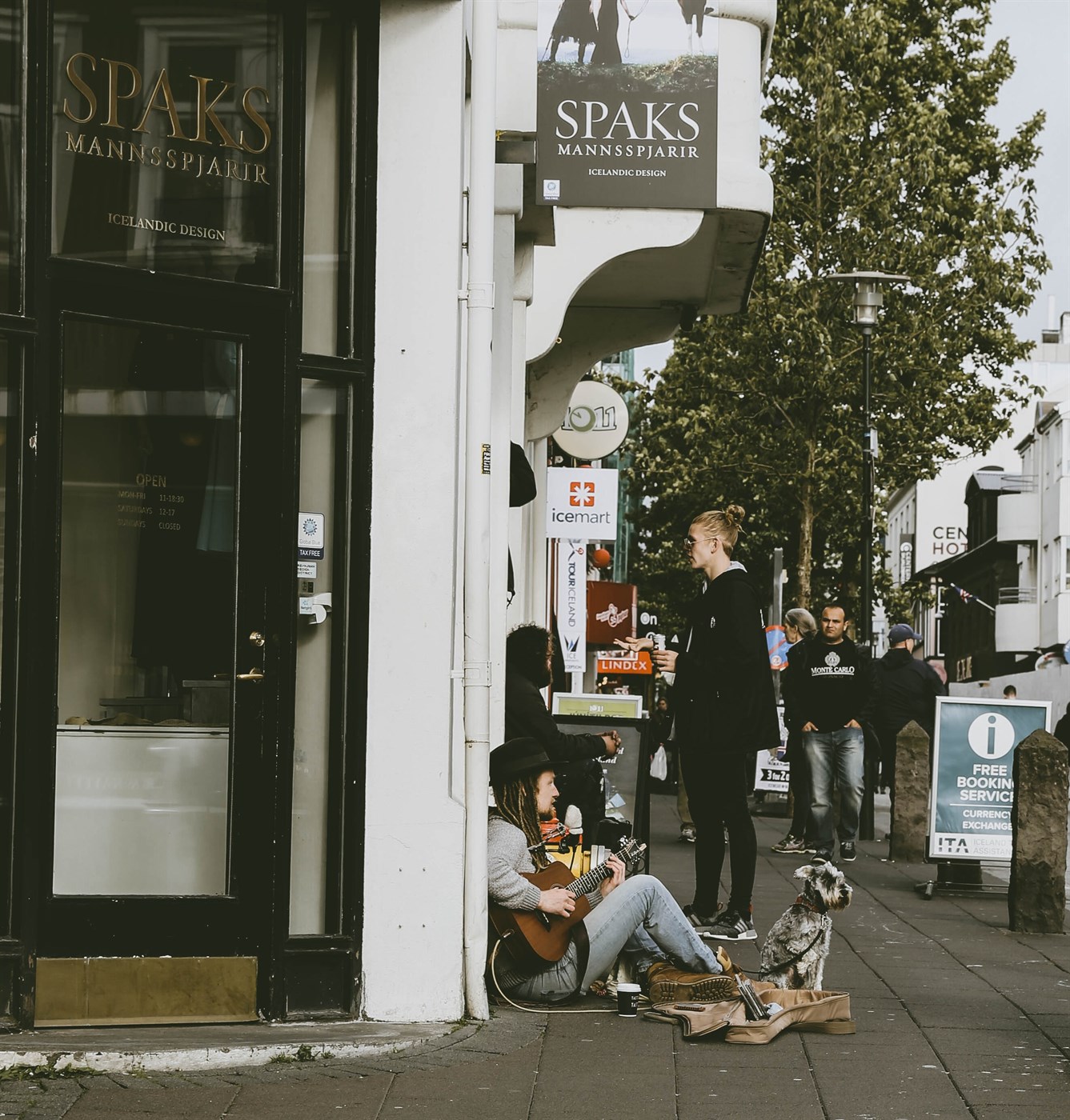 Man playing music on the streets of Reykjavik in Iceland.