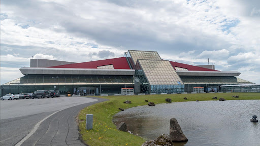 Exterior view of Keflavík Airport in Iceland.