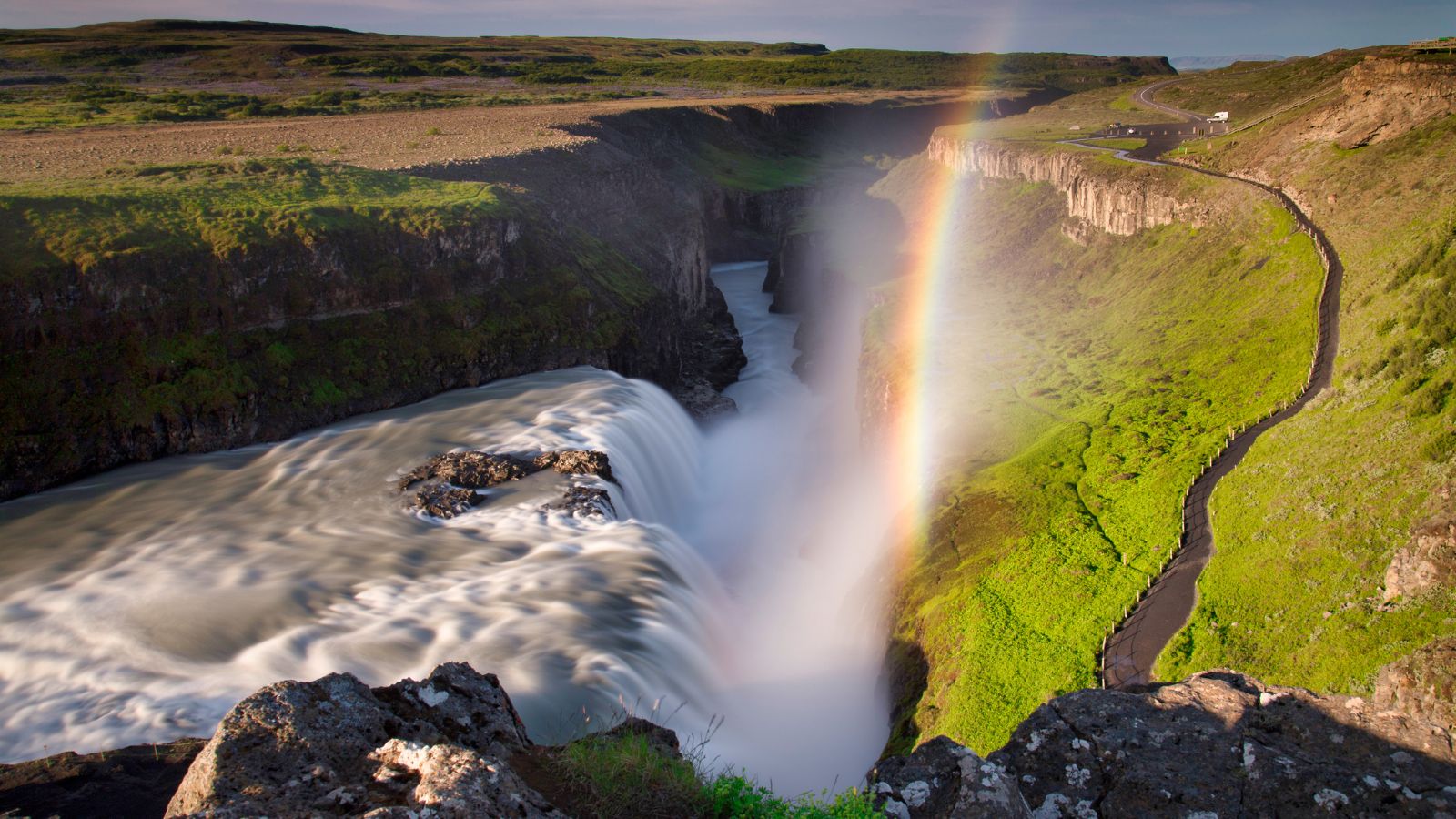 Rainbow over Gullfoss Waterfall, Iceland.