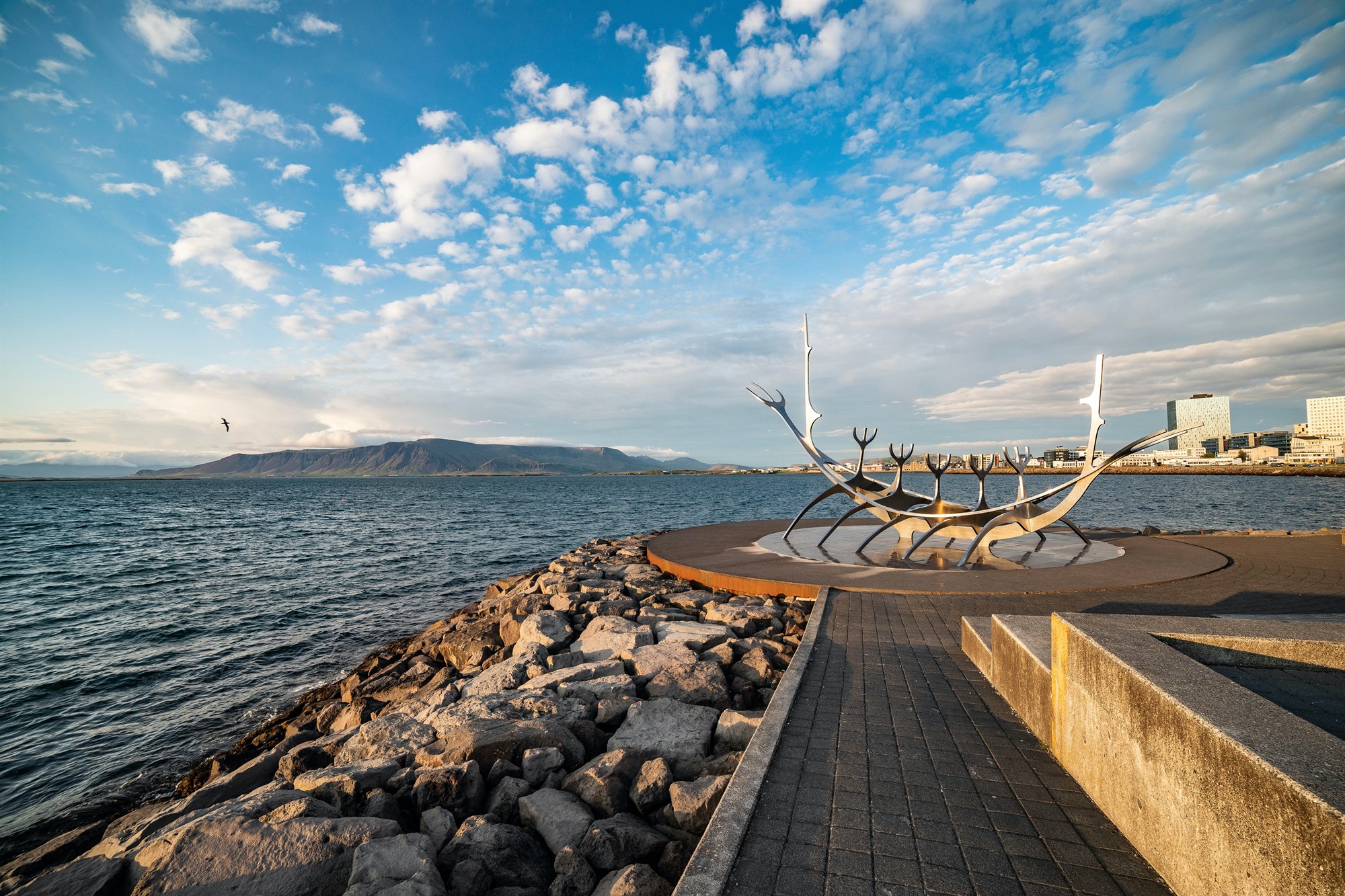 Sun Voyager Sculpture in Reykjavík harbour Iceland