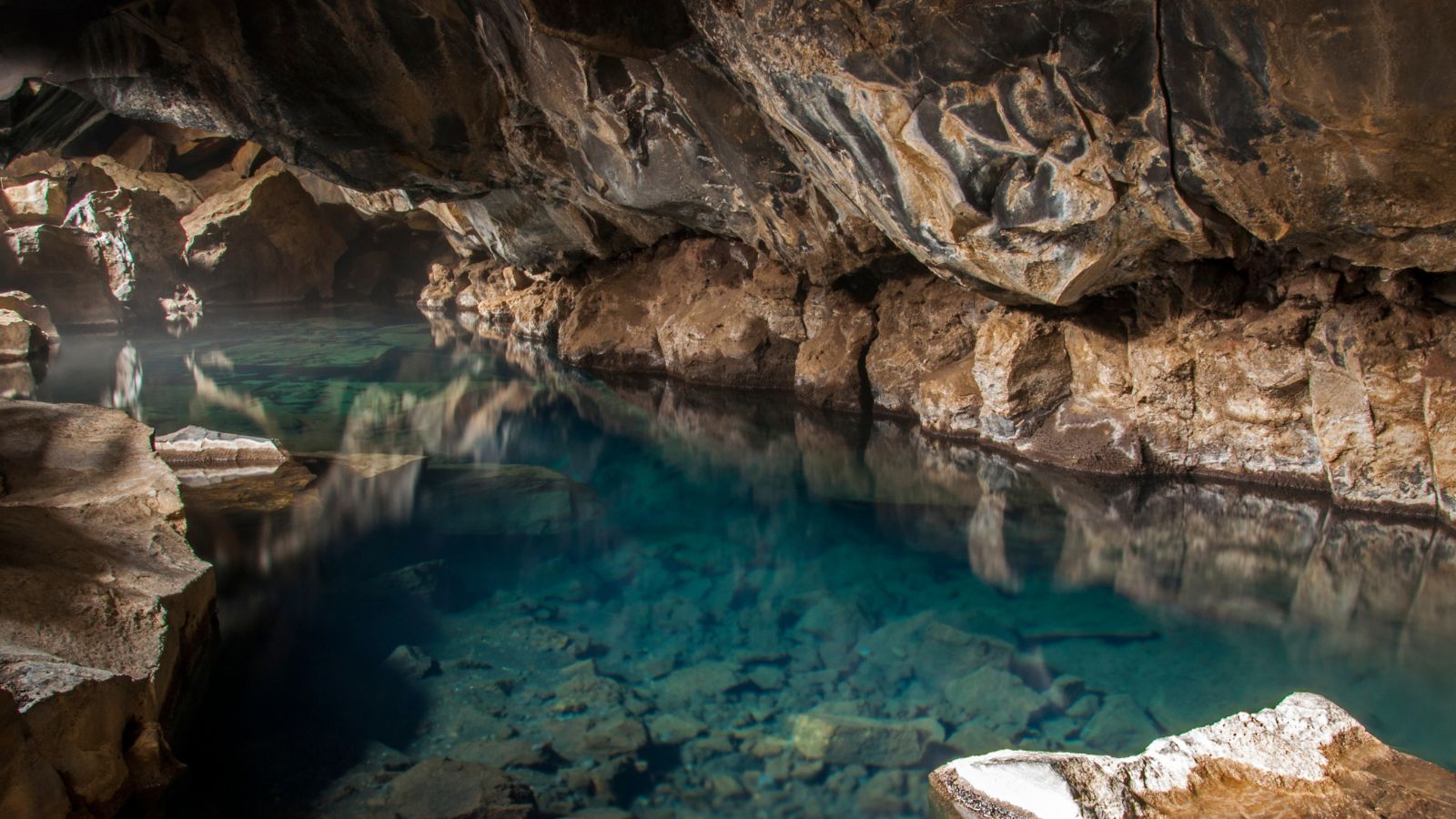 Grjótagjá Cave and geothermal pool, Iceland.