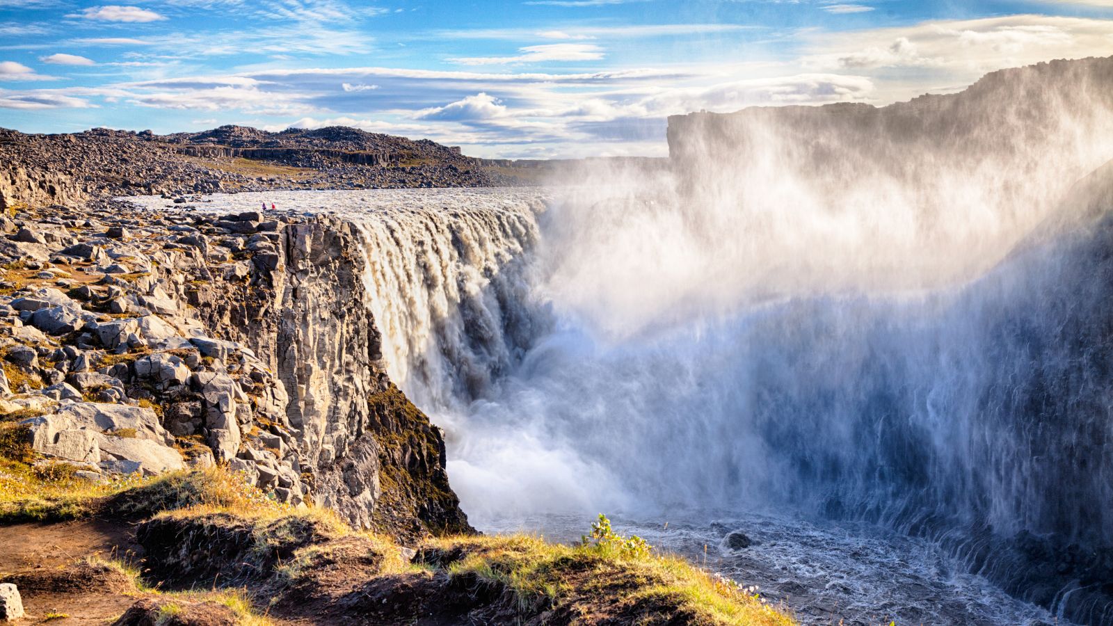 Dettifoss Waterfall in Iceland on a sunny day.