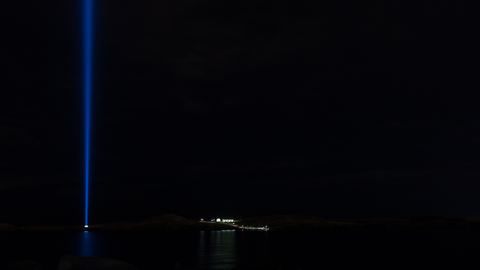 Imagine Peace Tower off the coast of Reykjavík, Iceland, in October.