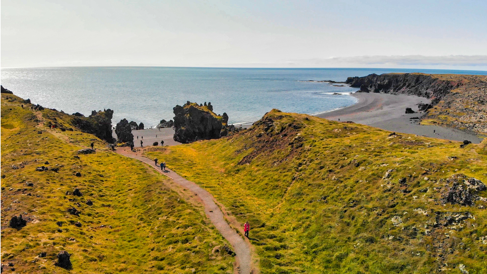 Djupalonssandur Coast in Iceland. Amazing Drone View in Summer