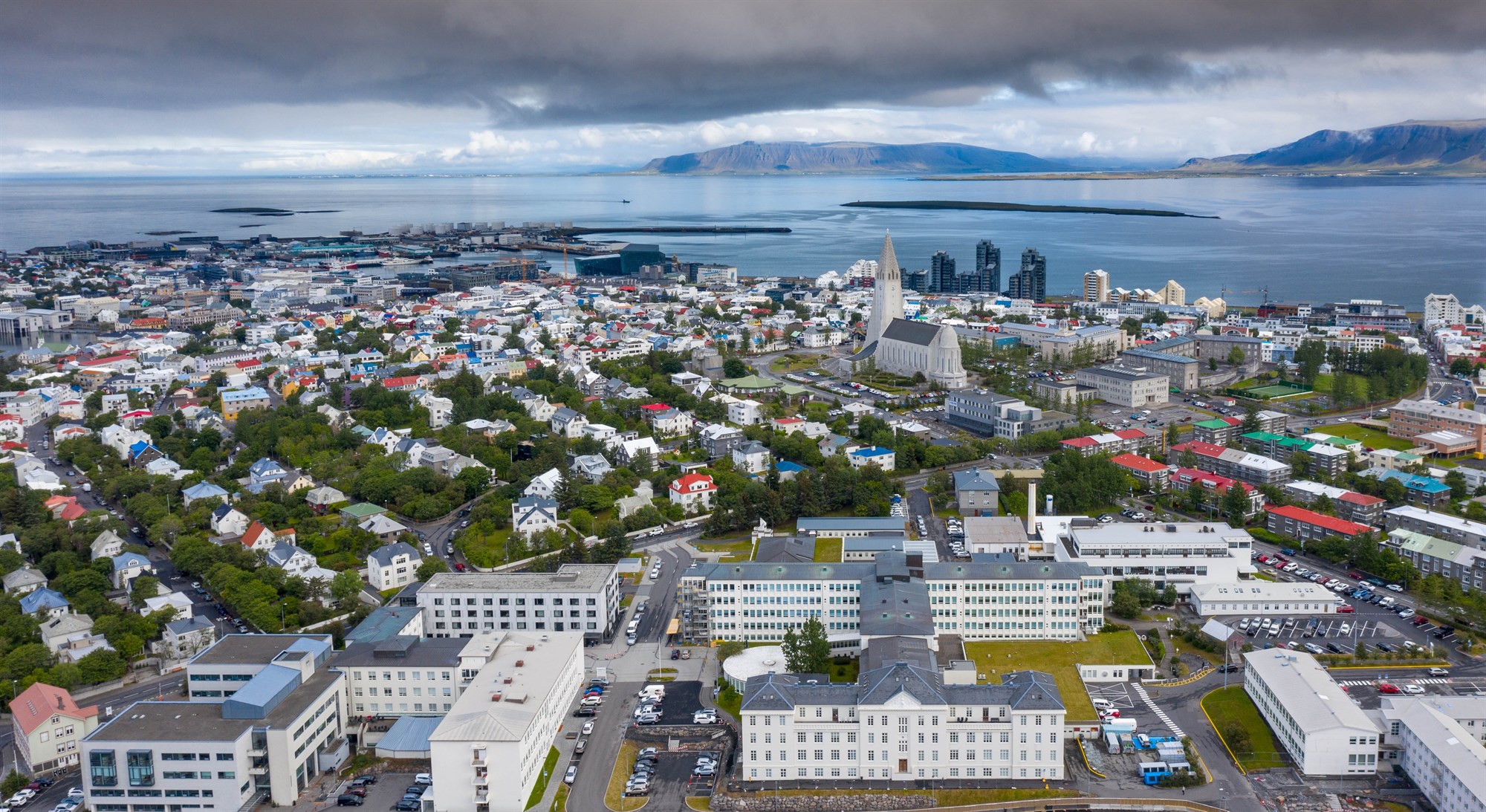 View over Reykjavik city buildings