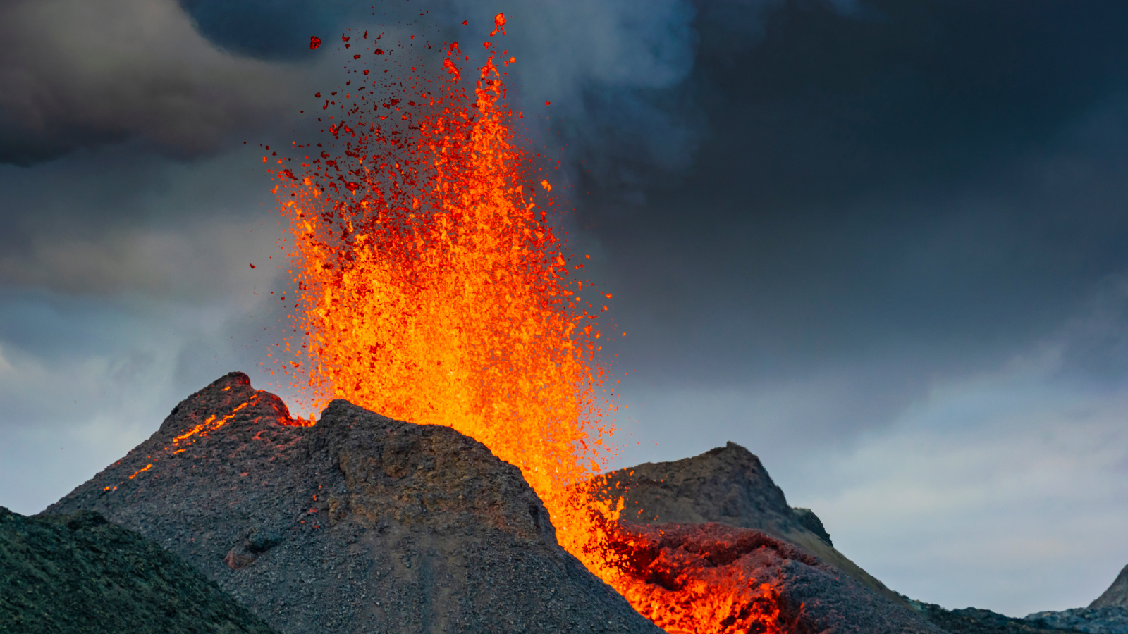 Volcanic eruption at Fagradalsfjall, Reykjanes Peninsula, Iceland.