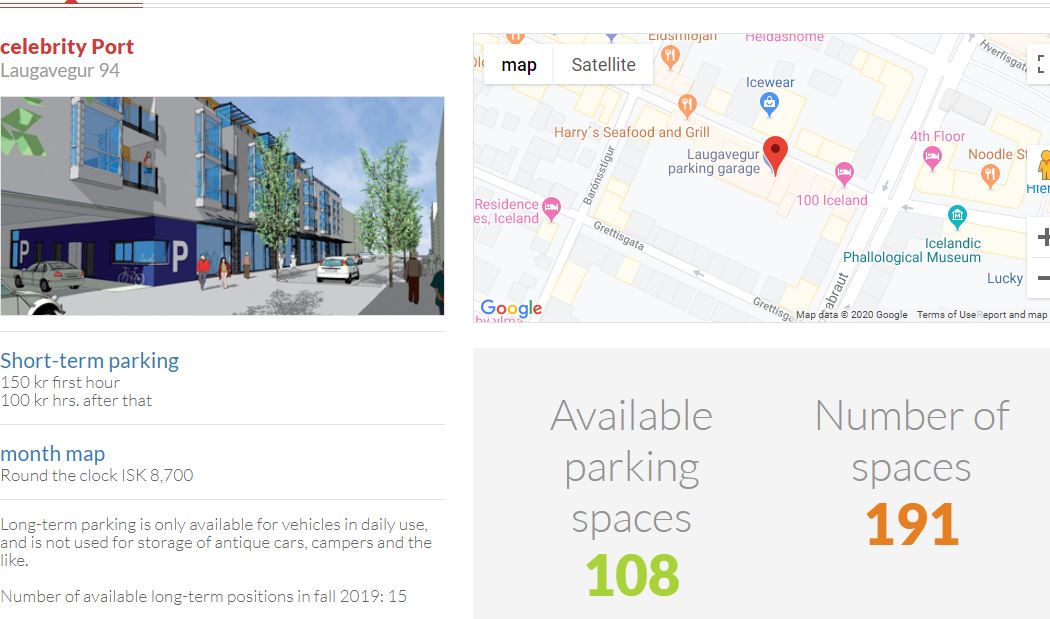  Screenshot from a parking space app in Reykjavik.