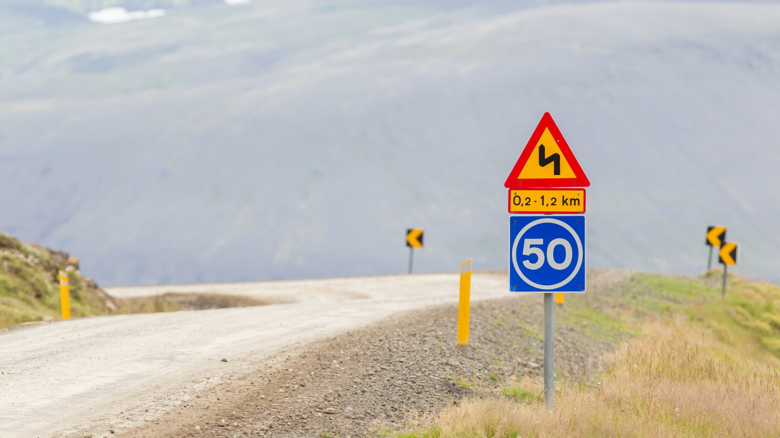 Curve with advisory speed limit in IcelandCurve with advisory speed limit in Iceland