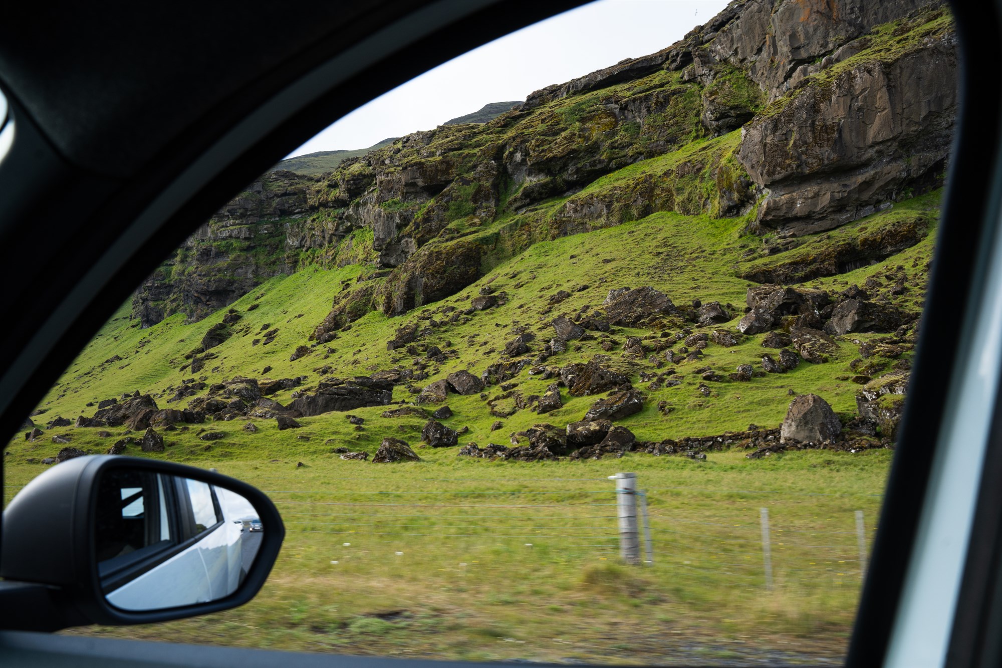 Image of a photo taken out of a moving rental car in Iceland